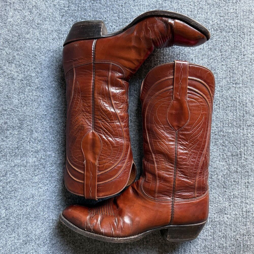 Vintage Lucchese L6609 Brown Leather Cowboy Western Boots Men’s 11 D USA - Picture 10 of 16